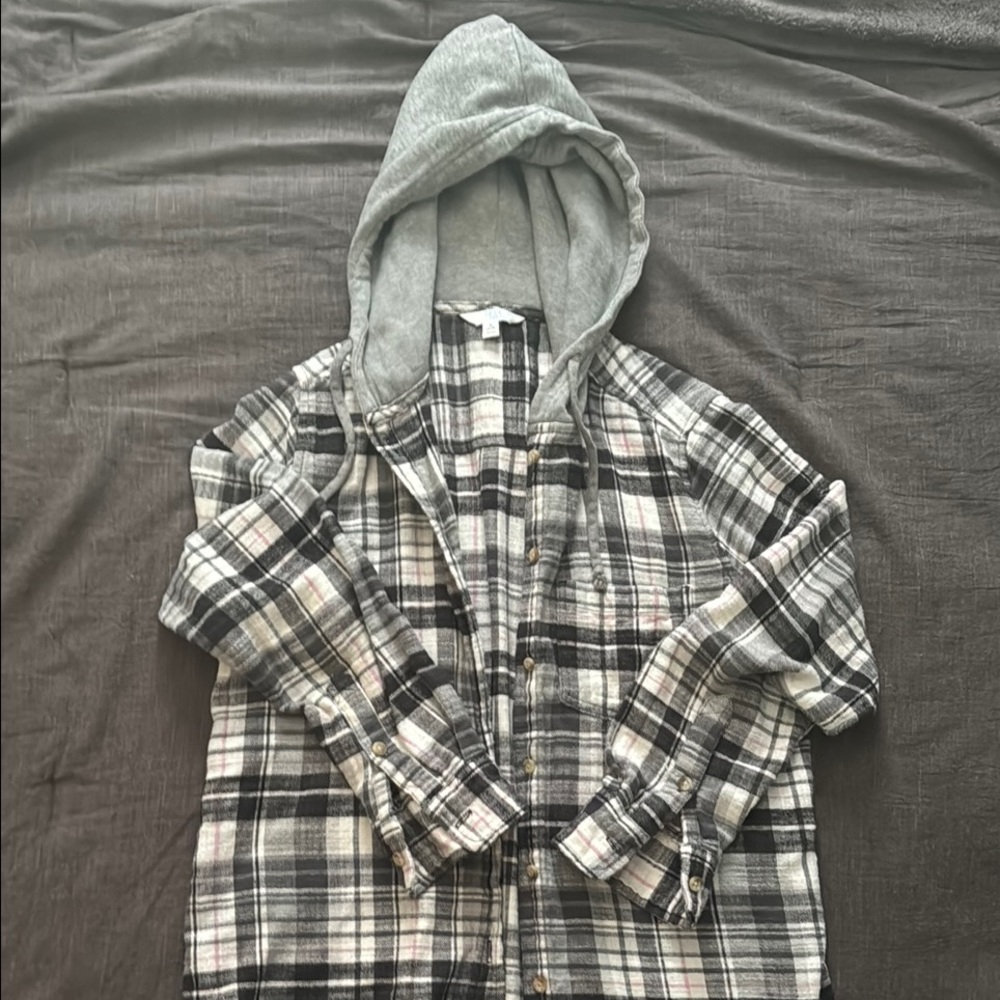 Women’s Plaid Hooded Button Down